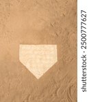 Top down view on home plate on a dirt baseball field