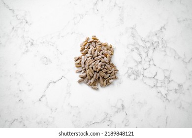 Top Down View On Sunflower Seed  Cooking Ingredient  Flat Lay On Marble Kitchen Counter