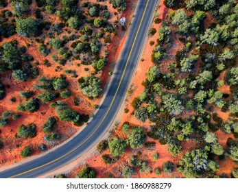 Top Down View Of A Sedona Road In Fall