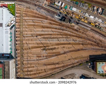 Top Down View Of Urban City Train Track