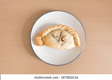 Top Down View Of Vegetarian Pasty Hand Pie, Marked With A 