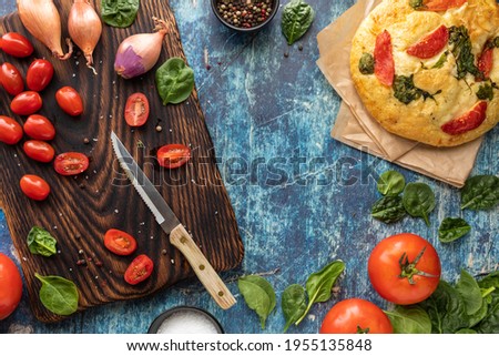 Similar – Focaccia bread with knife and olive oil