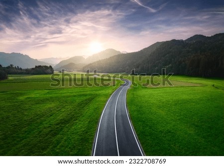 Similar – Image, Stock Photo Aerial View Spring Green Field And Forest Landscape. Top View Of Field And Forest Belt. Bird’s Eye View