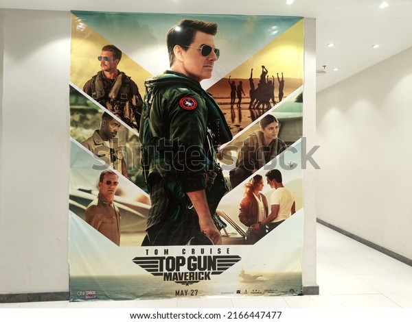 The top gun - maverick poster at a local cinema\
 -Karachi Pakistan - jun 2022\
