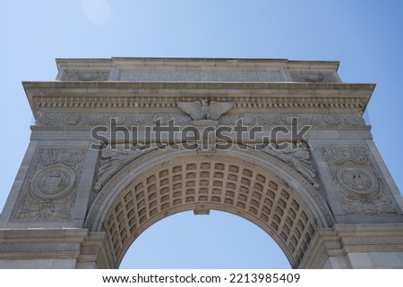 Top half of the 19th-century Washington Square Arch in Washington Square Park in Greenwich Village, New York City
