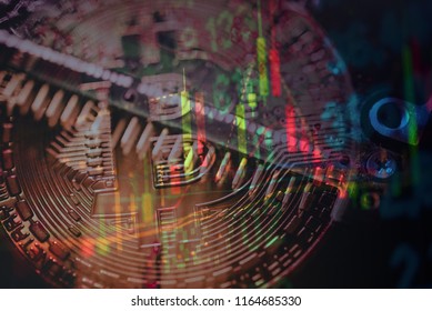 Top important cryptocurrencies which computer circuit in background. which including of BTC, ETH, LTC, Dash, Zcash and Ripple. Business and financial of cryptocurrency trading in market.
