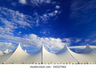 Top Of A Large Event Tent Against A Blue Sky In Stowe, Vermont, USA