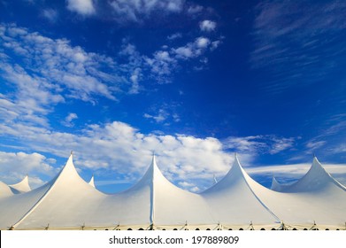 Top Of A Large Event Tent Against A Blue Sky In Stowe, Vermont, USA