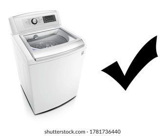 Top Load Washer with Integrated Control Panel Isolated on White. Domestic and Household Major Appliances. Home Innovations. Side Top View of White Top Loading Washing Machine 4.5 Cu. ft. Capacity