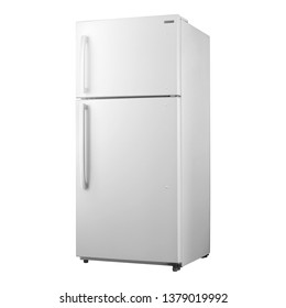 Red Top Freze Refrigerator top mount two door refrigerator isolated on white full frost free fridge freezer side