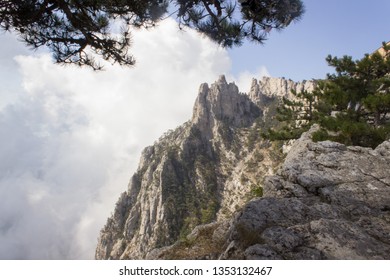 Top of the mountain in the clouds