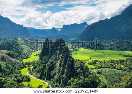 Top of Nam Xay Mountain, Vang Vieng, Laos PDR, South East Asia. High quality photo