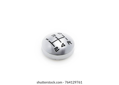 Top of Old Gear Shift, studio shot on white background, close up