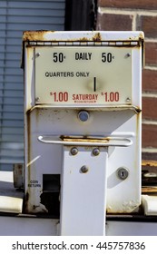 Top Of An Old Rusty Newspaper Dispenser, Coin Slots