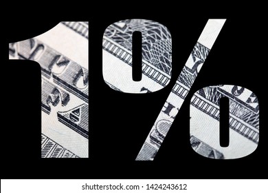 Top One Percent. Block Letters With Image Of Money On Black Background. 