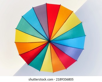 Top Of An Open Umbrella In Rainbow Colours. No People.