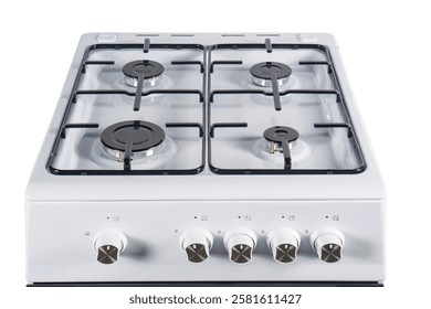 Верхняя часть газовой плиты, белая. На белом фоне