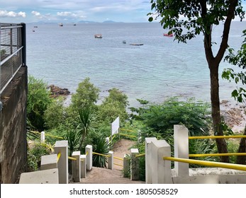 Top point view at Wat Chong Samae San temple, where is the famous tourist place for Buddhist temple and beautiful seas view in Sattahip district, Chonburi, Thailand. - Shutterstock ID 1805058529
