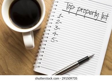 Top Property List Written On Book With Black Listing, Planning Conceptual