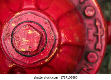 Top of red fire hydrant, close-up