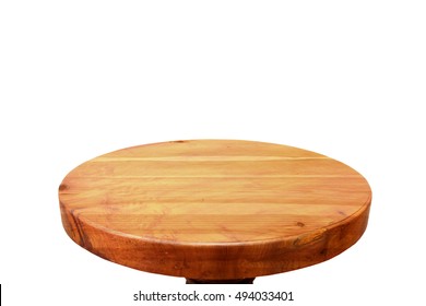 Top Round Table On White Background Can Be Use Table Wood For Present Product.