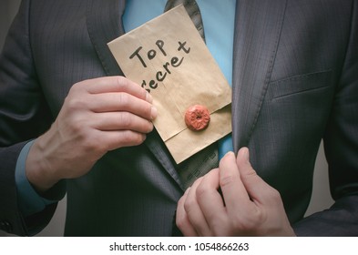 Top Secret Documents Presentation Concept. Top Secret Message In Detective Spy Agent Hands. Confidential Dossier Information. Super Important Information.