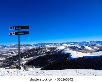 Top Of Ski Mountain With Two Black Diamond Runs