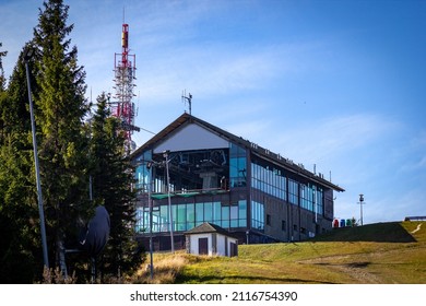 Top station Building of Gondola Lift on Jaworzyna Krynicka Mountain, Poland. - Shutterstock ID 2116754390