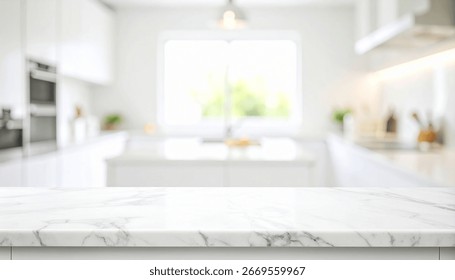 top table marble with blurry background kitchen set area