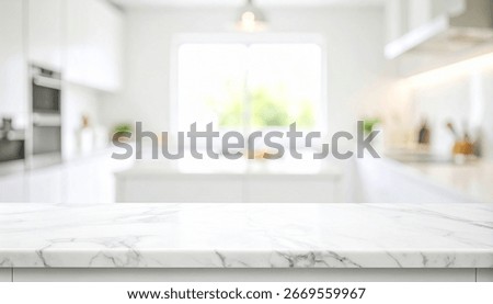 top table marble with blurry background kitchen set area