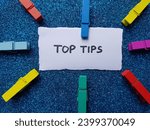 Top tips text on blue background.
