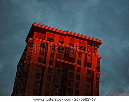 Top of the tower during reddish sunset time background