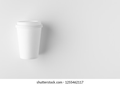 Top View Of A 12 Oz. White Coffee Paper Cup Mockup With Lid.