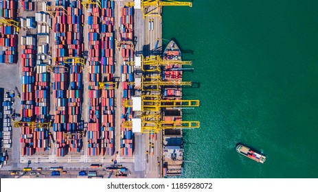 Top View Aerial View Of Deep Water Port With Cargo Ship And Container Singapore