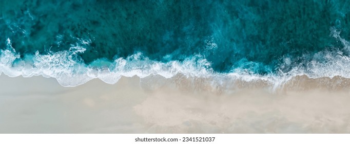 Top view aerial image from drone of an stunning beautiful sea landscape beach with turquoise water with copy space for your text. Beautiful Sand beach with turquoise water, aerial UAV drone shot - Shutterstock ID 2341521037