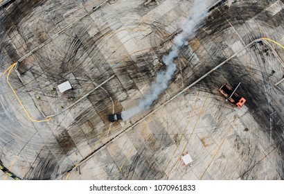 Top View Aerial View Photo Driver Drifting Car On Asphalt Track,Car Drift ,Race,Motorsport