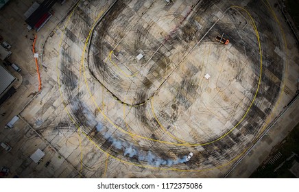 Top View Aerial View Photo Driver Drifting Car On Asphalt Track,Car Drift ,Race,Motorsport