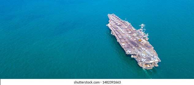 Top View Aircraft Carrier warship battleship In the ocean Navy