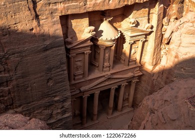 Top view of Al Khazneh or Treasury in Petra, Wadi Musa, Jordan.