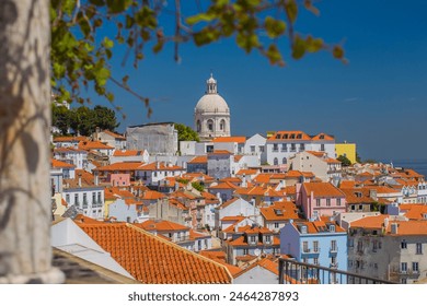 Top view. View of Alfama, the oldest district of the Old Town, with National Pantheon from belvedere Miradouro das Portas do Sol , Lisbon, the capital of Portugal. - Powered by Shutterstock