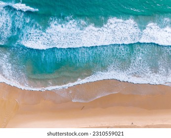 Top view of amazing sea sand beach and turquoise sea copy space available nature background, High angle view sea beach background - Powered by Shutterstock