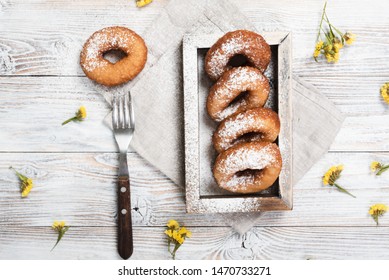 Top view of appetizing donuts