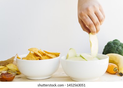 Top View Apple Bowl Vs Nachos Bowl