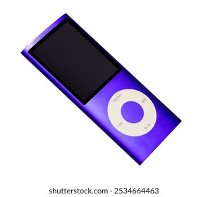 Top view apple ipod nano gen 4 portable mp3 player on white background with clipping path