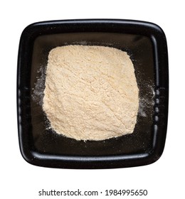 Top View Of Apple Pectin Powder In Black Bowl Isolated On White Background