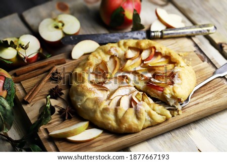 Similar – Image, Stock Photo Homemade apple galette with pecan nuts. Autumn dessert