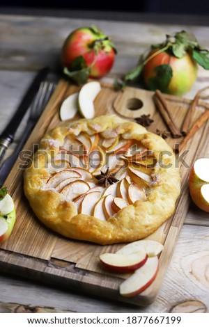 Similar – Image, Stock Photo Homemade apple galette with pecan nuts. Autumn dessert