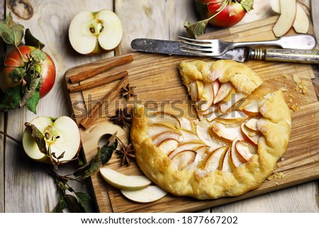 Similar – Image, Stock Photo Homemade apple galette with pecan nuts. Autumn dessert