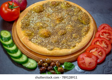 Top View Of Arabic Traditional Bred With Salad For A Healthy Meal