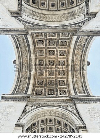 Top view of The Arc de Triomphe de l'Étoile is one of the most famous monuments in Paris, France